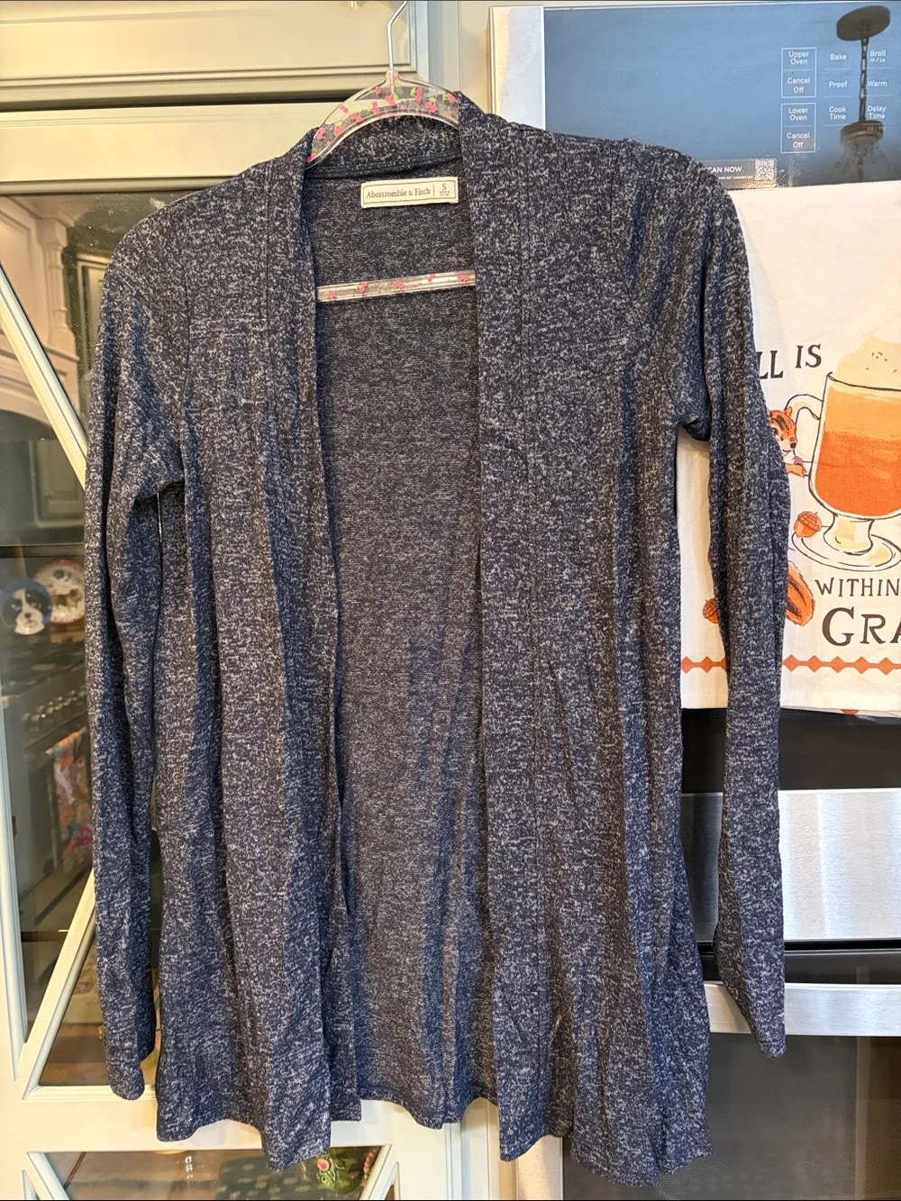 Abercrombie & Fitch Navy Marled Open-Front Cardigan Small